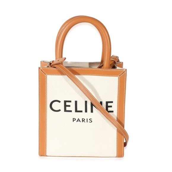 Celine Natural Canvas & Tan Calfskin Mini Vertical Cabas Tote - Picture 5 of 9
